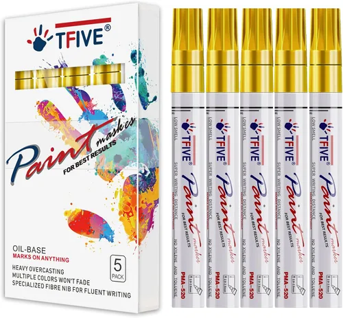 Vista 11 de TFIVE Rotuladores de pintura negra, paquete de 5 rotuladores permanentes a base de aceite, punta media, impermeables y de secado rápido
