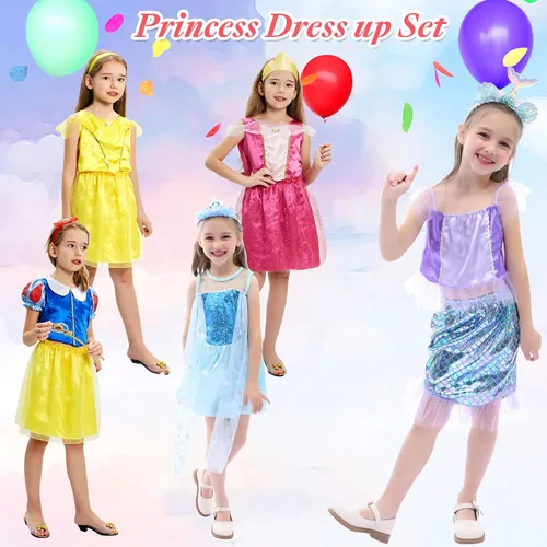 Vista 2 de Tacobear Princess Dress Up Clothes for Little Girls Dress Up Trunk Set Elsa Mermaid Snow White Belle Sleeping Beauty Pretend Play Costume Halloween