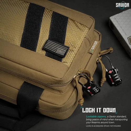 Vista 6 de Savior Equipment Specialist Series Tactical Double Scoped Handgun Firearm Case Pistol Bag For Outdoor Hunting Shooting Range, Lockable Compartment