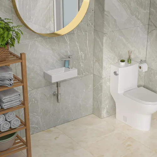 Vista 4 de Lordear Lavabo pequeño de baño montado en la pared, lavabo de esquina de baño de 15" x 7", lavabo flotante para lavado de manos colgado en la pared