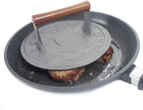 Vista 3 de Norpro Prensa de tocino de hierro fundido de 8.75 pulgadas con mango de madera, redonda