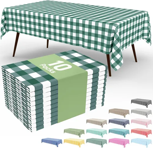 Vista 47 de Smiry Paquete de 3 Manteles Desechables de Cuadros Gingham Color Caqui - 54" x 72" Mantel de Plástico de Servicio Pesado, Cubiertas de Mesa