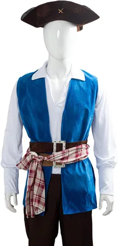 Vista 5 de Disfraz de pirata de Halloween para hombre, disfraz de pirata Swashbuckler, disfraz de bucanero
