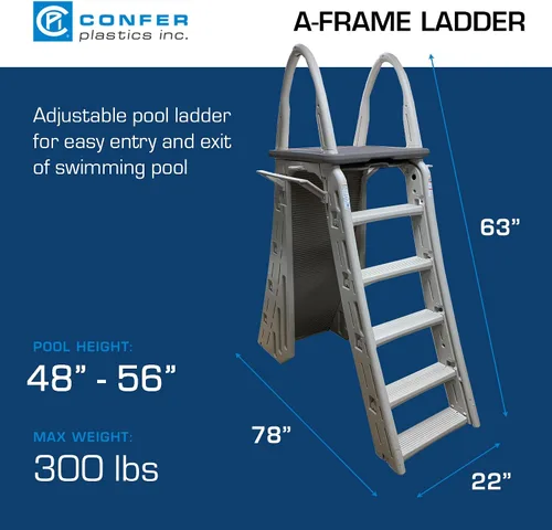 Vista 6 de Confer Plastics 7200 Roll Guard Escalera de Plataforma Ajustable de 48" a 56" con Marco en A de Seguridad para Piscinas Elevadas de Patio al Aire