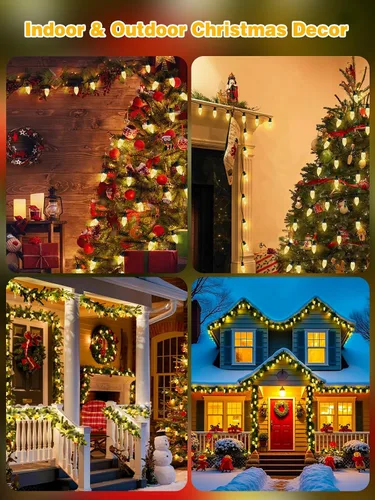 Vista 3 de Paquete de 2 luces de Navidad C9 extensibles de 66 pies, 100 LED para exteriores e interiores, impermeables, luces de hadas LED con cable verde