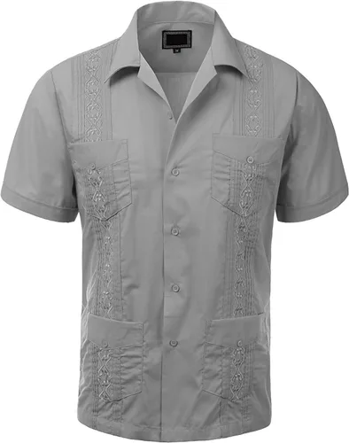 Vista 5 de GUAYABERA CUBANA HOMBRE BODA CUBANA MANGA CORTA BOTON-UP CAMISA NEGRO