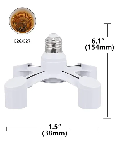 Vista 2 de Divisor de enchufe de bombilla, 4 en 1 E26/E27 adaptador de enchufe de bombilla múltiple, convertidor divisor de enchufe de luz para LED, bombillas