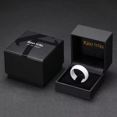 Vista 6 de King Will BASIC - Anillo de boda de cerámica de 0.236in, 0.276in, 0.315in, color negro y blanco, acabado mate, borde escalonado, anillo de boda