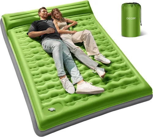 Vista 8 de OGERY Colchoneta de dormir para campamento, almohadilla de dormir reforzada extra gruesa de 6 pulgadas con almohadas y bomba de pie integrada Azul