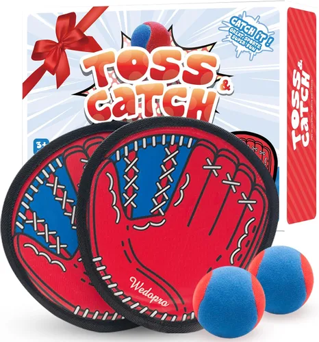 Vista 10 de Wedopro Juego de Lanzar y Atrapar Pelota, Guante de Béisbol para Niños Pequeños y Juguetes de Pelota para Atrapar, Juegos al Aire Libre para Niños