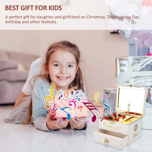 Vista 6 de Coherny Joyero musical para niñas, caja de música de bailarina giratoria, organizadores de joyas con cajones de espejo, regalos de Pascua