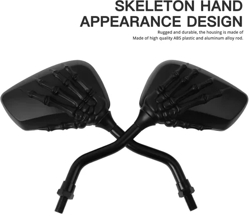 Vista 8 de DREAMIZER Espejos de motocicleta Black Skull para manillar – Espejos laterales retrovisores de 0.315 in y 0.394 in para Shadow Spirit 750 Aero Grom