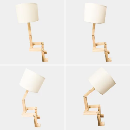 Vista 5 de Lámpara de mesa robótica, bonita luz de noche, brazos y patas de madera ajustables, bonita lámpara de escritorio, iluminación de noche novedosa