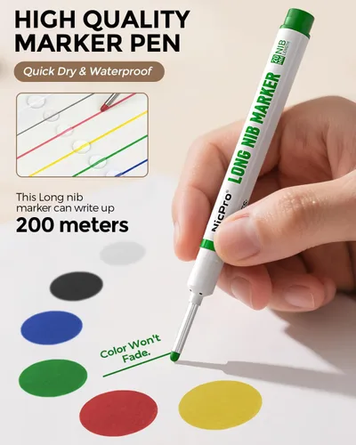 Vista 4 de Nicpro - 6 rotuladores de punta larga con punta fina de cabeza larga de 0.787 in (colorido) Quick Dry & Waterproof Construction Markers, Long Head