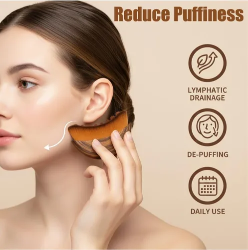 Vista 3 de Cepillo facial de contorno linfático, cepillo de drenaje facial linfático, suave, orgánico, reduce la hinchazón, mejora la piel y el resplandor