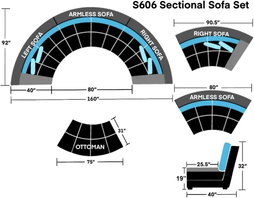 Vista 3 de Stendmar Juego de sofá seccional curvado de tela de microfibra redonda semicircular de 160 pulgadas S606 (microfibra, beige)
