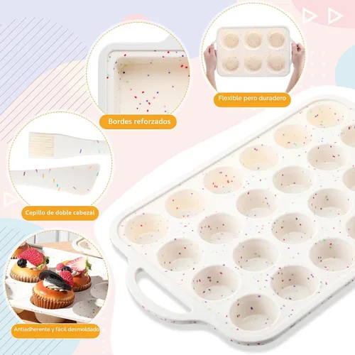 Vista 4 de Juego de 7 moldes de silicona antiadherentes para hornear, incluye pan, magdalenas y molde redondo, espátula, cepillo de repostería de doble cabeza