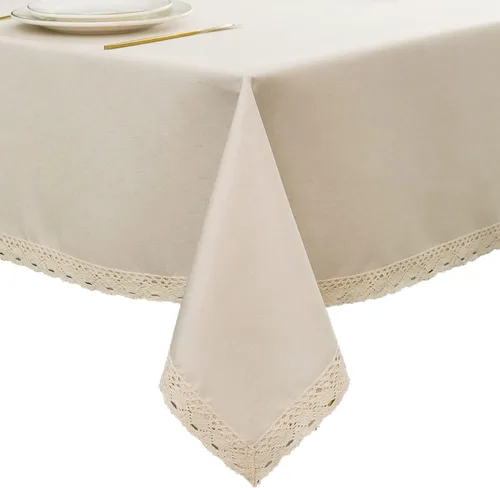 Vista 25 de EHouseHome Mantel de lino sintético con ribete de encaje, impermeable, a prueba de derrames, resistente a las manchas, sin arrugas, a prueba