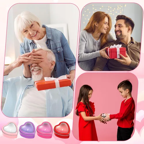 Vista 5 de Nuanchu 24 moldes de velas vacías para el día de San Valentín, latas de metal en forma de corazón rojo de 2 onzas con tapas de ventana