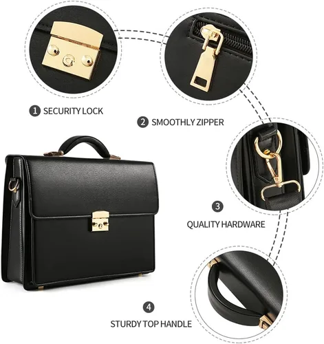 Vista 5 de Maletines para hombres de negocios maletín de cuero con bloqueo negro portátil Messenger Bag Abogado Estuche rígido