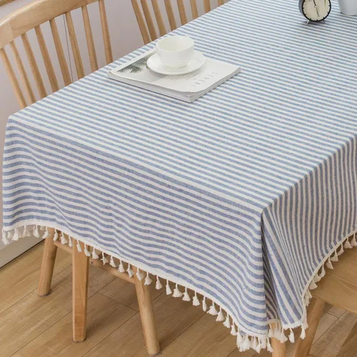 Vista 10 de TruDelve Mantel Cuadrado de Algodón para Mesas, Manteles a Rayas Beige para Exteriores, Mantel de Otoño para Picnic (Beige, 55"x55", Cuadrado)