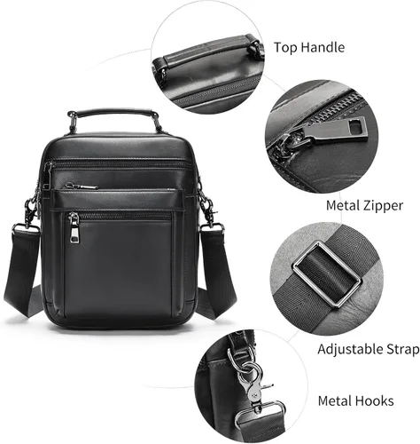 Vista 3 de NIUCUNZH Bolso bandolera pequeño de cuero genuino para hombre, bolso bandolera para hombre