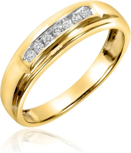 Vista 3 de PB Collection CZ - Anillo de boda para mujer y mujer en plata de ley 925 y oro amarillo de 14 quilates