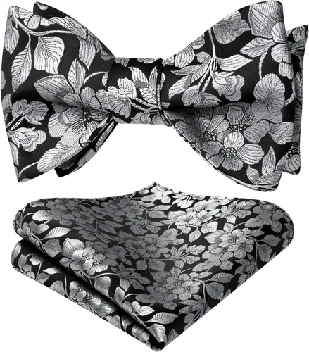 Vista 130 de HISDERN Pajaritas para hombre, corbatín de cachemira para hombre, corbata de lazo y bolsillo cuadrado, juego formal de esmoquin para boda