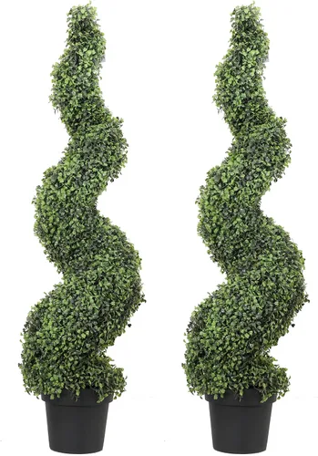 Vista 8 de Momoplant Topiario artificial en espiral de 3 pies/35 pulgadas, imitación de Milán, decoración interior y exterior, juego de 2, plantas de puerta