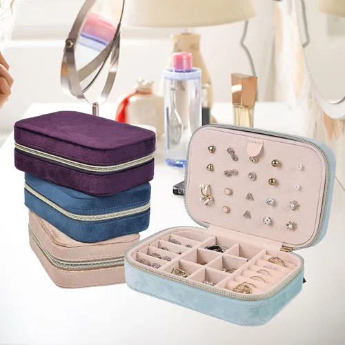 Vista 7 de Dajasan Cajas de Joyería de Terciopelo, Mini Estuche de Joyería de Viaje, Pequeño Organizador de Joyería de Viaje Portátil para Aretes, Pulseras