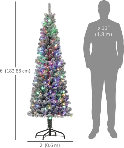 Vista 7 de HOMCOM Árbol de Navidad de Lápiz artificial preiluminado de 6 pies, árbol de Navidad artificial con 170 luces LED de doble color y 429 puntas