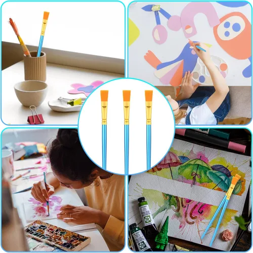 Vista 7 de 20 pinceles planos pequeños de pintura artística de 0.5 pulgadas de ancho, pinceles de pintura acrílica para acuarela, pinceles de pintura al óleo