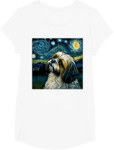 Vista 59 de Camiseta Surrealism Starry Night Shih Tzu Dog