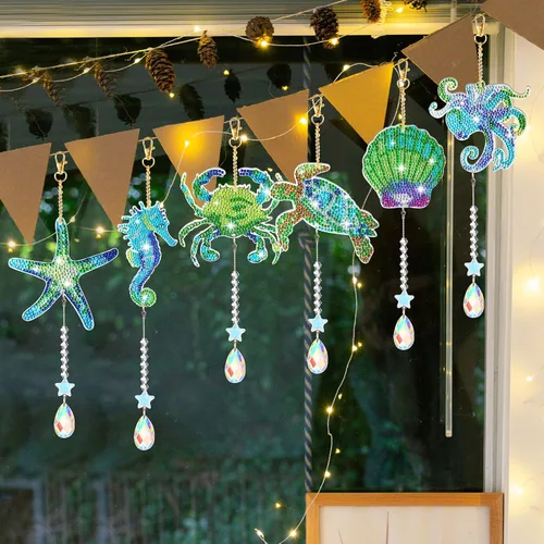 Vista 2 de Vsidiuoer Juego de 6 piezas de arte de diamantes para adultos, carillones de viento de vela 5D, carillón de viento de pintura de diamante de doble