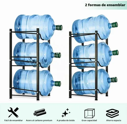 Vista 2 de LIANTRAL Estante para botellas de agua de 5 galones - Soporte desmontable resistente de 3 niveles para el hogar, oficina (negro)