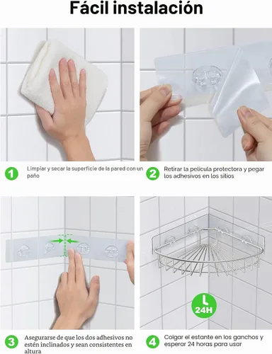 Vista 7 de SMARTAKE Paquete de 2 organizadores esquineros para ducha, acero inoxidable SUS304, estante de baño montado en la pared con adhesivo, organizador