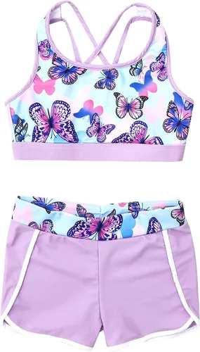 Vista 3 de Kids Girls 2 Pieces Bathing Suit Beach Swimsuit Sports Swimwear Tankinis Top with Shorts Set