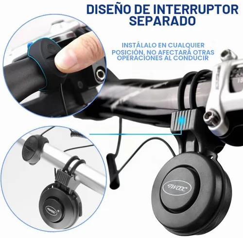Vista 4 de Bocina eléctrica para bicicleta, mini timbre de bicicleta de 100 dB con 4 modos de sonido, recargable por USB e impermeable, ideal para bicicletas