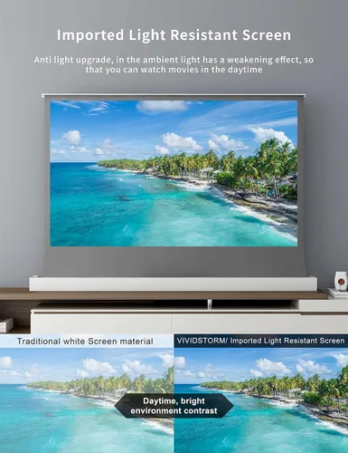 Vista 4 de VIVIDSTORM-3D - Material de pantalla de rechazo de luz ambiental de enfoque largo, pantalla de proyección motorizada para levantamiento de piso