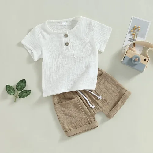 Vista 14 de fhutpw Conjunto de 2 piezas de ropa de verano para bebés, camiseta de manga corta, cintura elástica, pantalones cortos para niños pequeños