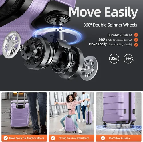 Vista 3 de SHOWKOO Equipaje Sets Expandible PC+ABS Durable Maleta Doble Ruedas TSA Lock 3pcs, Púrpura lavanda, Juegos de equipaje Hardsie