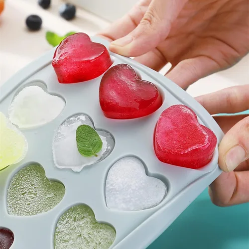 Vista 3 de Bandejas para cubitos de hielo en forma de corazón con tapa, molde de chocolate, bandejas de hielo de fácil liberación, moldes de silicona