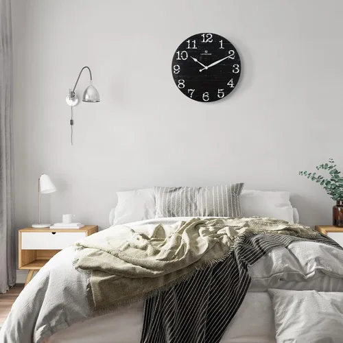 Vista 4 de Lafocuse Relojes de pared negros silenciosos de 12 pulgadas para decoración de cocina, sala de estar, reloj de pared rústico de madera, funciona
