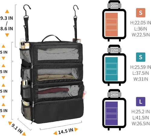 Vista 2 de Organizador de maleta, organizador de bolsas de viaje para equipaje de compresión para colgar cubos de equipaje para viajes, llevar en el armario