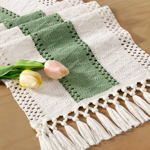 Vista 8 de Socomi Camino de mesa bohemio de verano rústico para comedor, cocina, centro de mesa, decoración pequeña de macramé de algodón y lino, camino