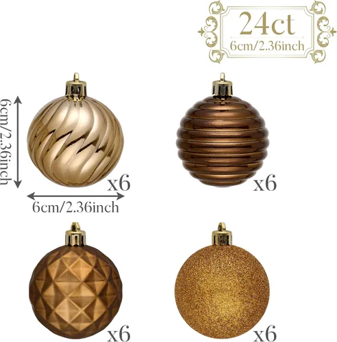 Vista 3 de Valery Madelyn - Juego de 24 adornos de Navidad para árbol de 2.36 pulgadas cobre dorado