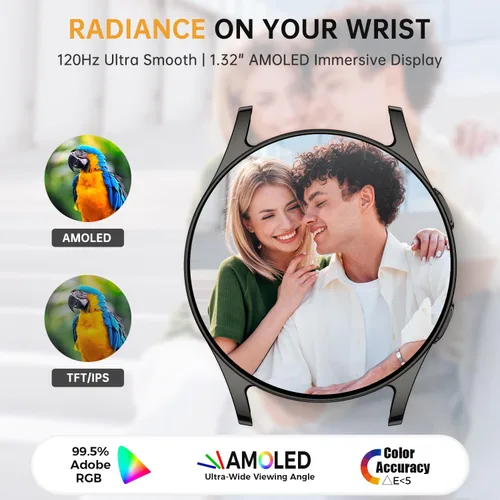 Vista 2 de Reloj inteligente para mujeres y hombres, rastreador de actividad AMOLED de 1.614 in para Android iPhone con pantalla siempre encendida, más de 150