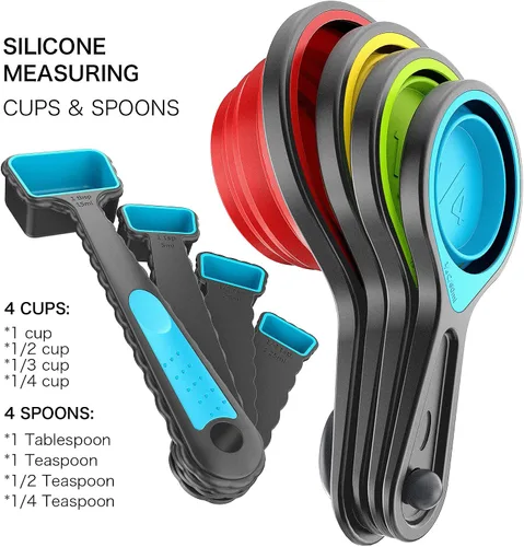 Vista 4 de Kaptron Juego de cucharas y tazas medidoras plegables de 8 piezas, varios tamaños, multicolor