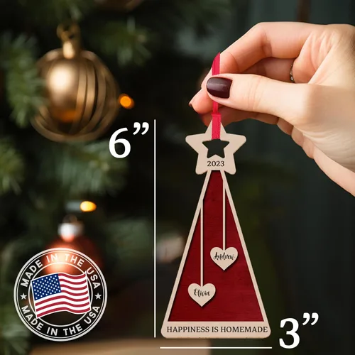 Vista 5 de Adorno de madera personalizado con estrella de árbol de Navidad 2025, nombres de familia personalizados y etiqueta de regalo, decoración de Navidad