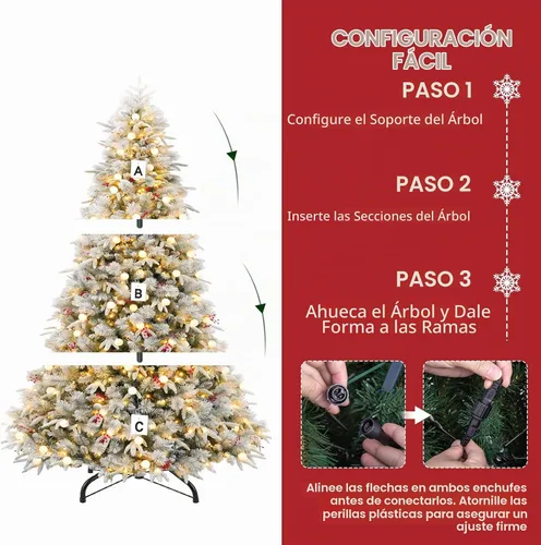 Vista 3 de Hykolity Árbol de Navidad flocado preiluminado de 7.5 pies, 450 luces LED 1592 puntas flocadas mixtas, 450 LED blanco cálido y multicolor, 10 modos